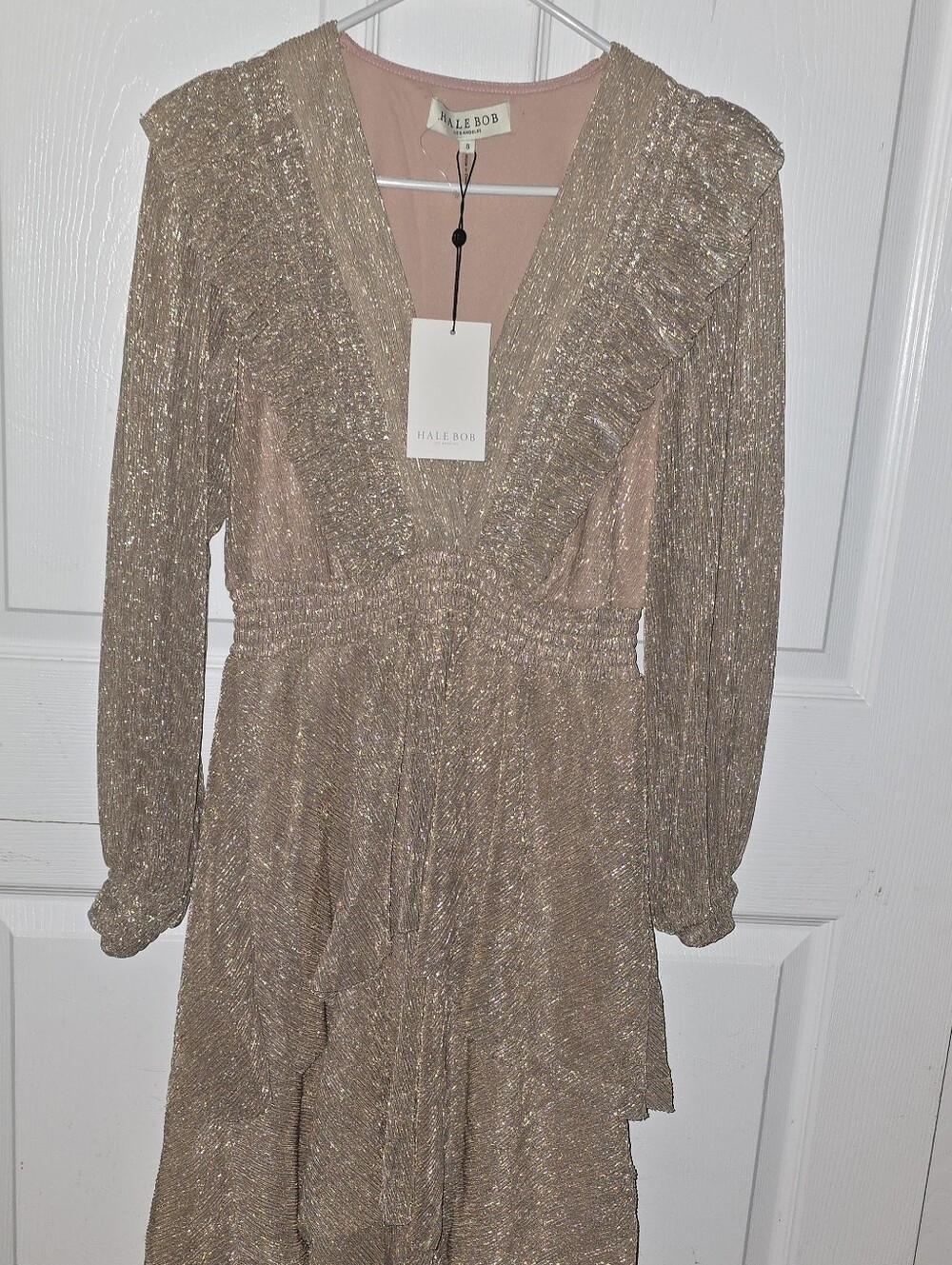 Hale Bob Bianca Metallic Bronze Tiered Maxi Dress Size S (NWT)